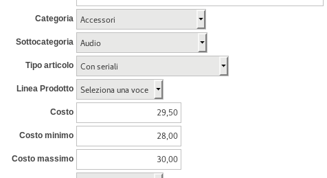 Anagrafica articoli - opzioni