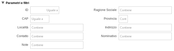 Parametri e filtri anagrafica