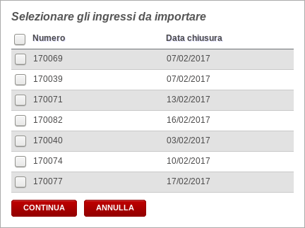 Importazione ingressi in fattura